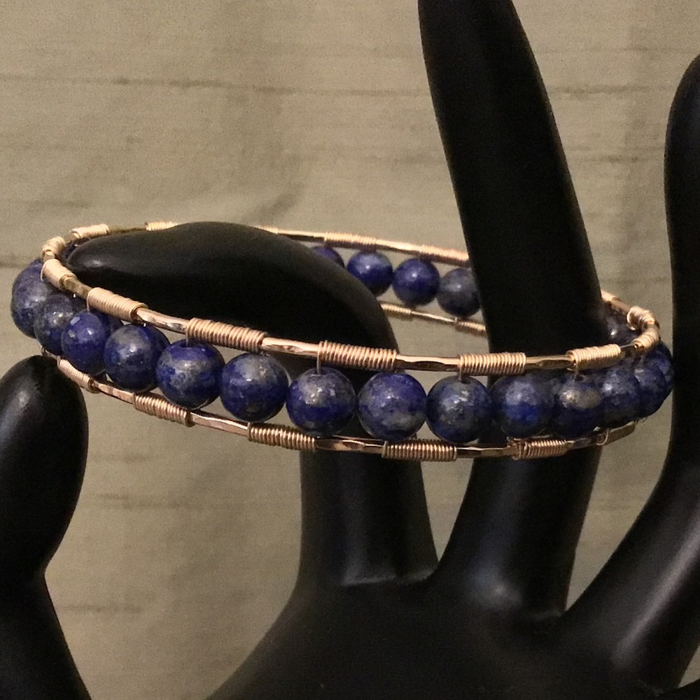 NWT Lapis Lazuli Gold Bangle Bracelet Handmade